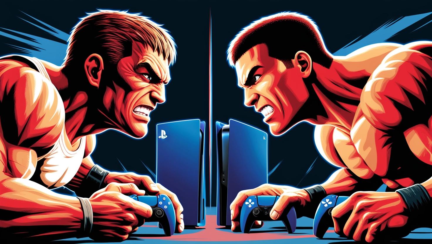 Terry Bogard jugando playstation 5 en contra de Kazuya Mishima